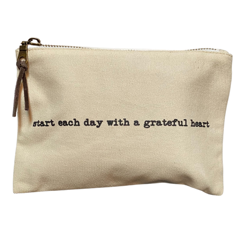 Start each day with a grateful heart canvas pouch