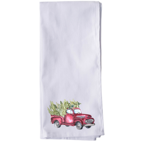 Watercolor Christmas Truck Tea Towel