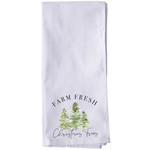 Watercolor Farm Fresh Christmas Trees Tea Towel
